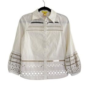 Catherine Malandrino White Eyelet Lace Button Front Blouse Size 2